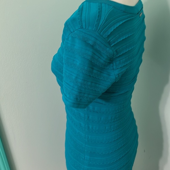 Michael Kors turquoise scalloped edge stretchy striped bodycon dress - Picture 8 of 12